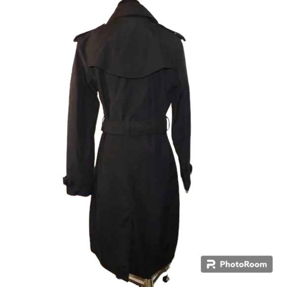Norma Kamali Double Breasted Belted Black Trench Coat Size Medium Career - Picture 6 of 15
